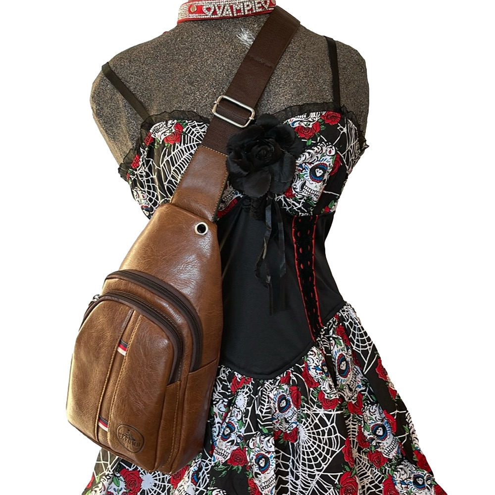 Oxford Station Vintage Style Unisex Crossbody Sling Bag Brown Vegan Leather